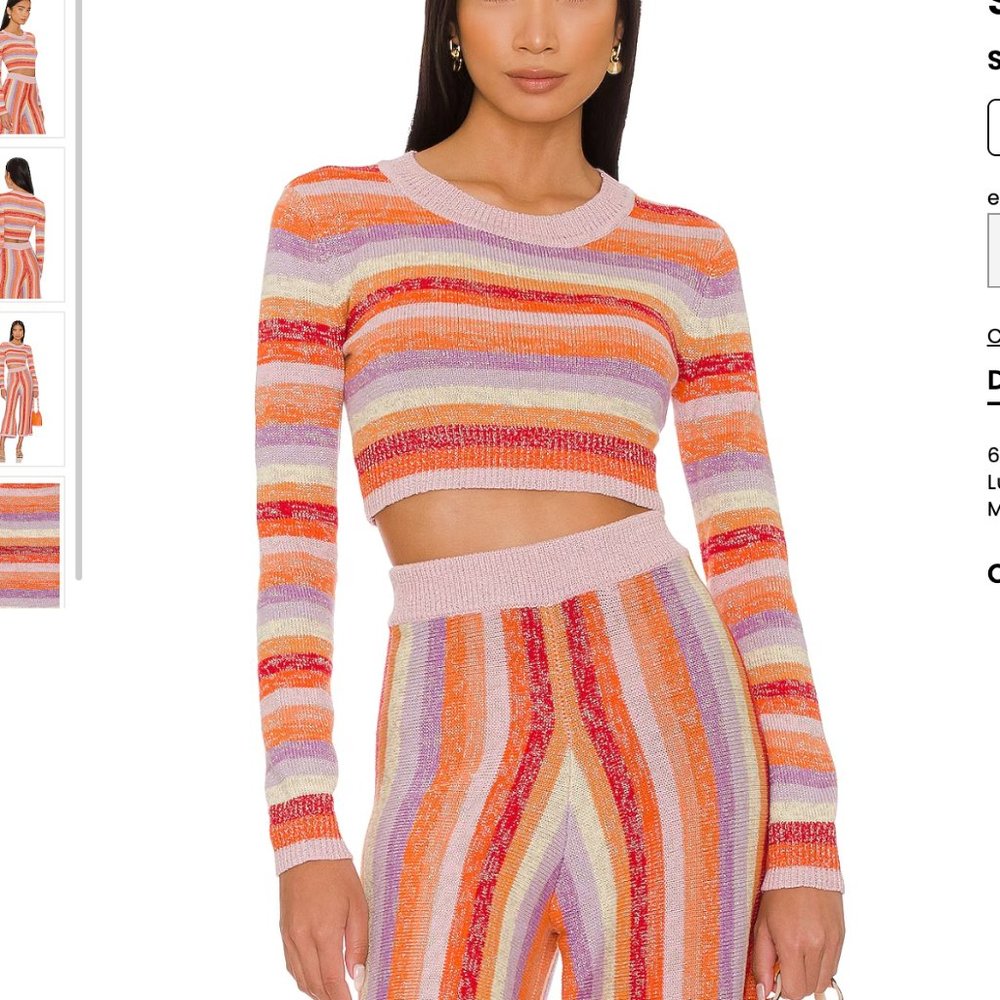 Lovers + Friends Believe Sunset Stripe Silver Fleck Crewneck Crop Sweater M NEW